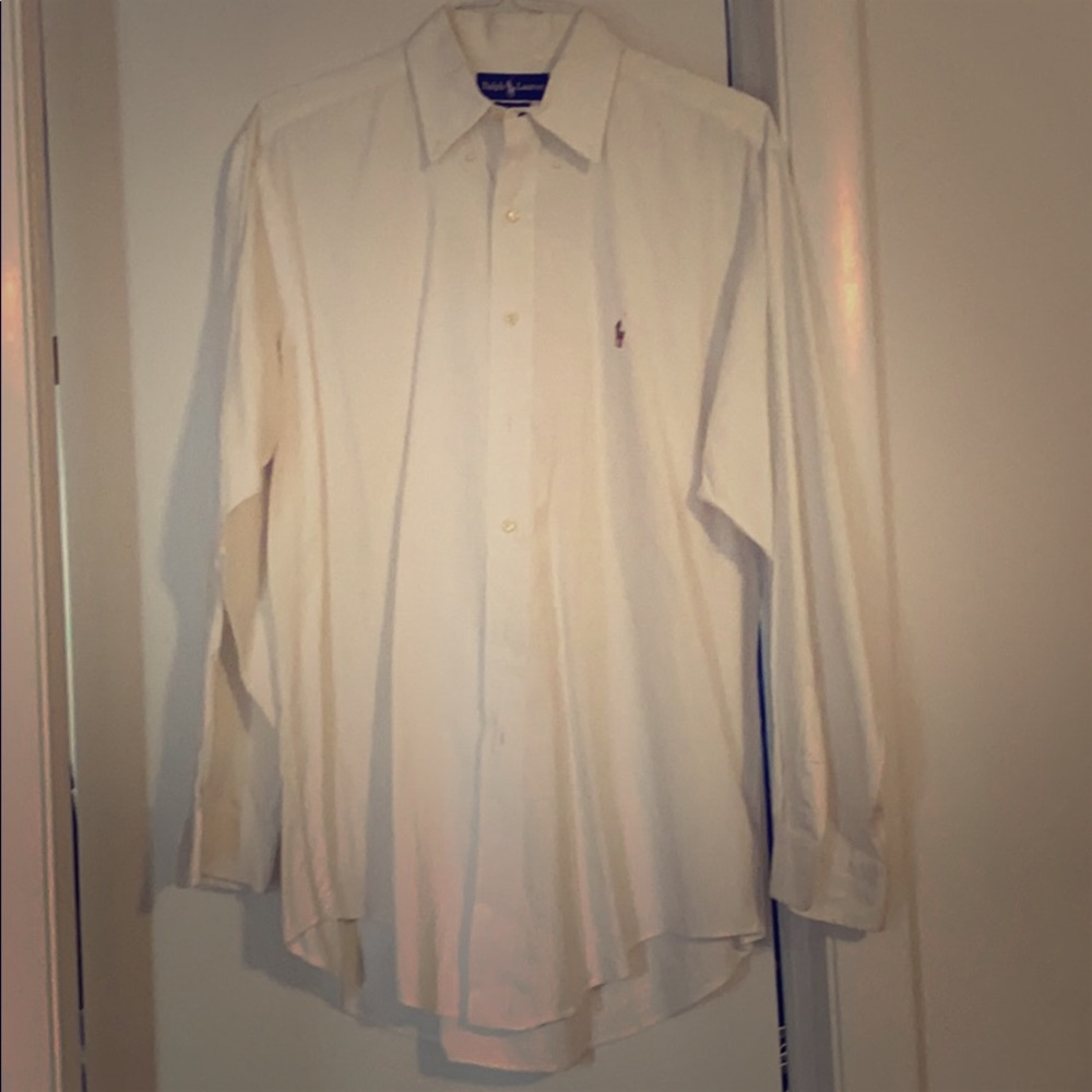 Mens white button down polo dress shirt